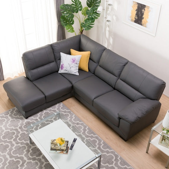 CORNER SOFA WALL3-KD RC LETHER-C1 GY