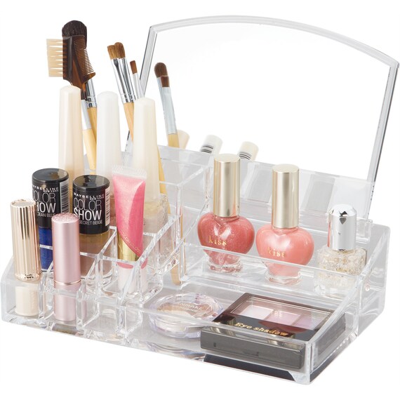 ACRYLIC COSMETIC CASE W/MIRROR LUCENT L W21.4D18.5H17