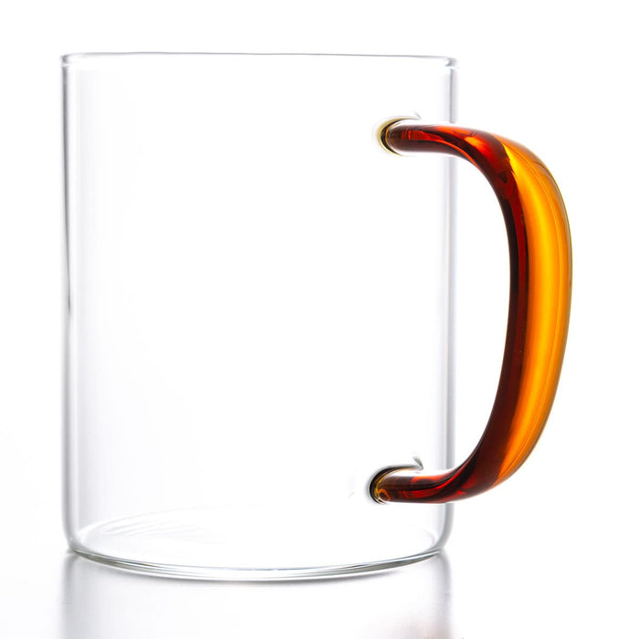 Hand made heat resistant glass cup with hande 400ml amber